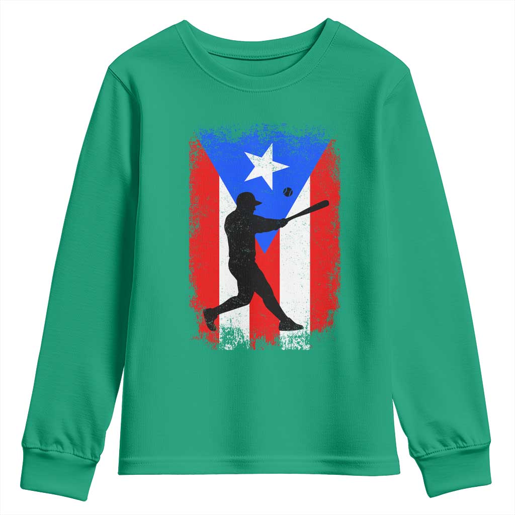 Puerto Rico Flag Baseball Youth Sweatshirt Cool Distressed Jersey Gift Boricua Boys - Wonder Print Shop