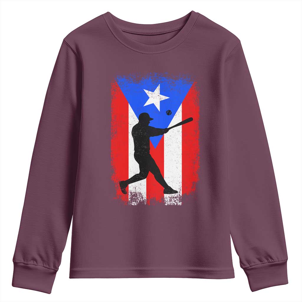 Puerto Rico Flag Baseball Youth Sweatshirt Cool Distressed Jersey Gift Boricua Boys - Wonder Print Shop
