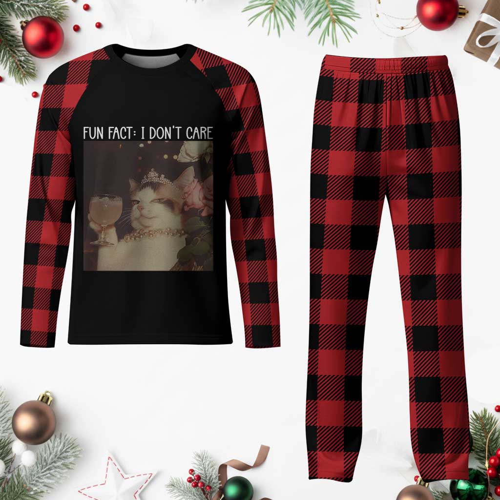 Cat Meme Plaid Pajama Set Fun Fact I Dont Care Funny Saying Quote - Wonder Print Shop