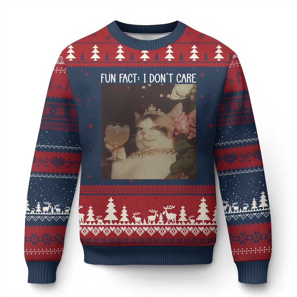 Cat Meme Ugly Christmas Sweater Fun Fact I Dont Care Funny Saying Quote - Wonder Print Shop