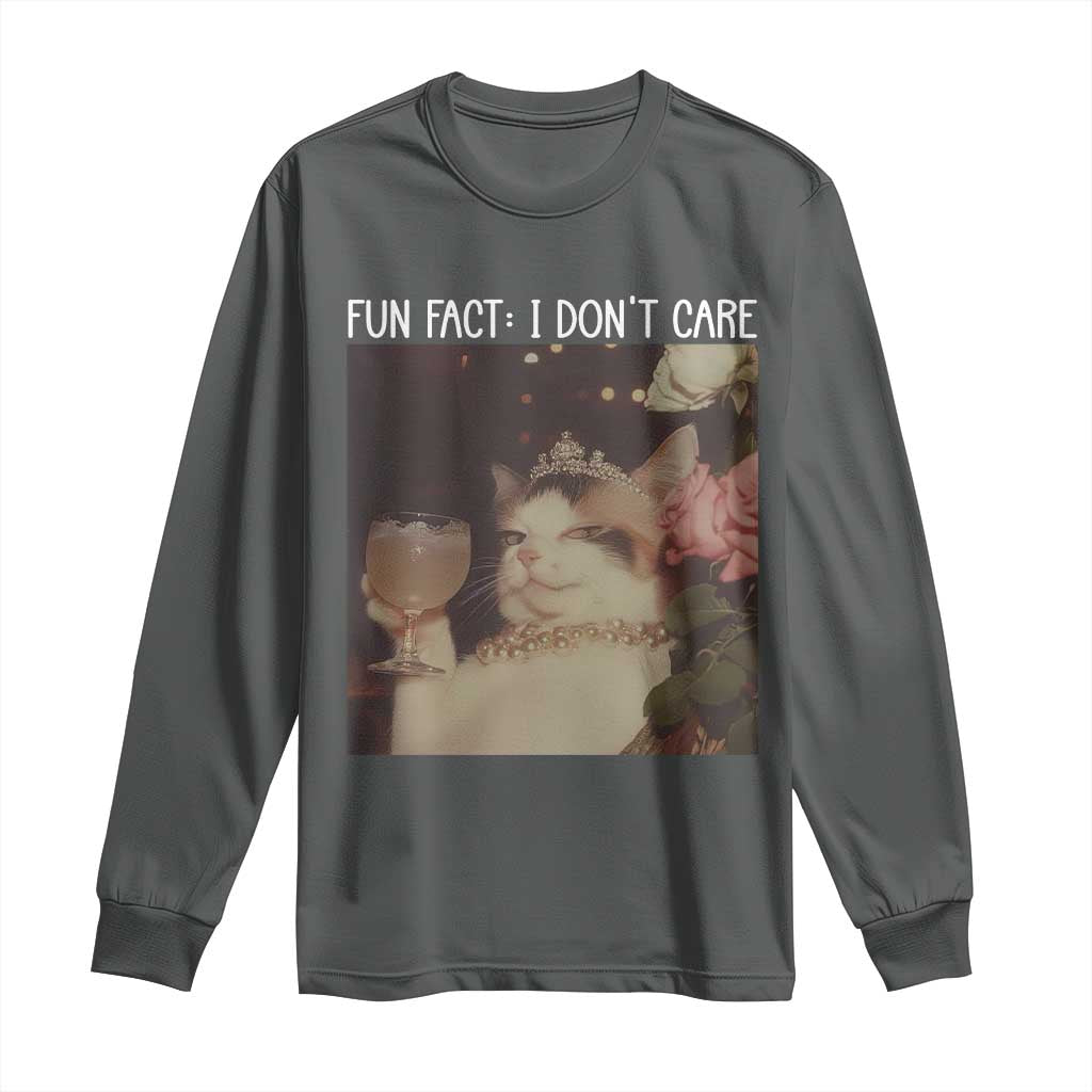 Cat Meme Long Sleeve Shirt Fun Fact I Dont Care Funny Saying Quote - Wonder Print Shop
