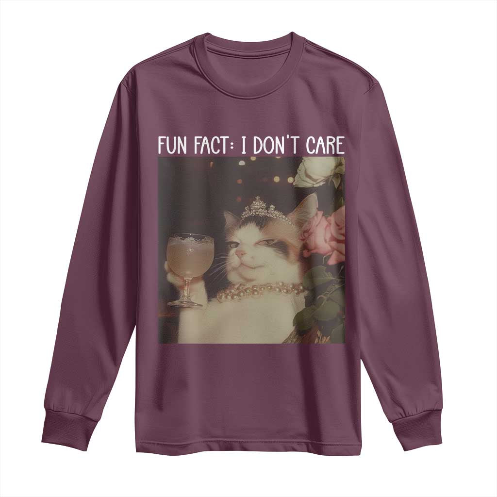 Cat Meme Long Sleeve Shirt Fun Fact I Dont Care Funny Saying Quote - Wonder Print Shop