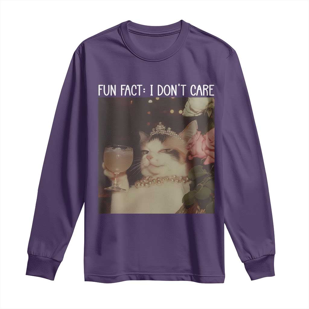 Cat Meme Long Sleeve Shirt Fun Fact I Dont Care Funny Saying Quote - Wonder Print Shop