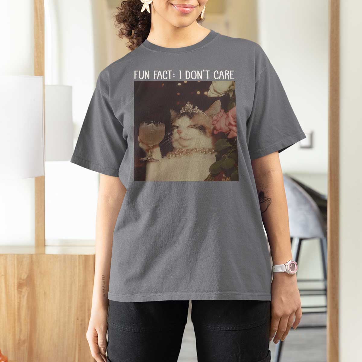 Cat Meme T Shirt For Women Fun Fact I Dont Care Funny Saying Quote - Wonder Print Shop