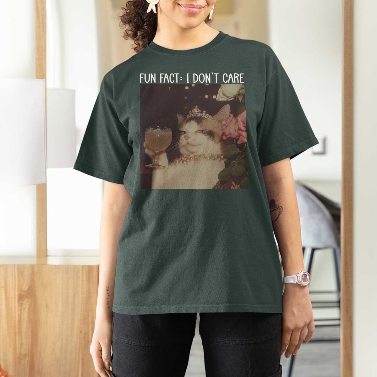 Cat Meme T Shirt For Women Fun Fact I Dont Care Funny Saying Quote - Wonder Print Shop