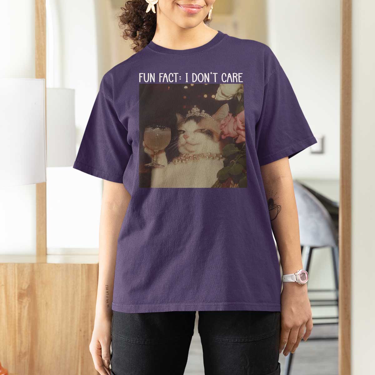 Cat Meme T Shirt For Women Fun Fact I Dont Care Funny Saying Quote - Wonder Print Shop