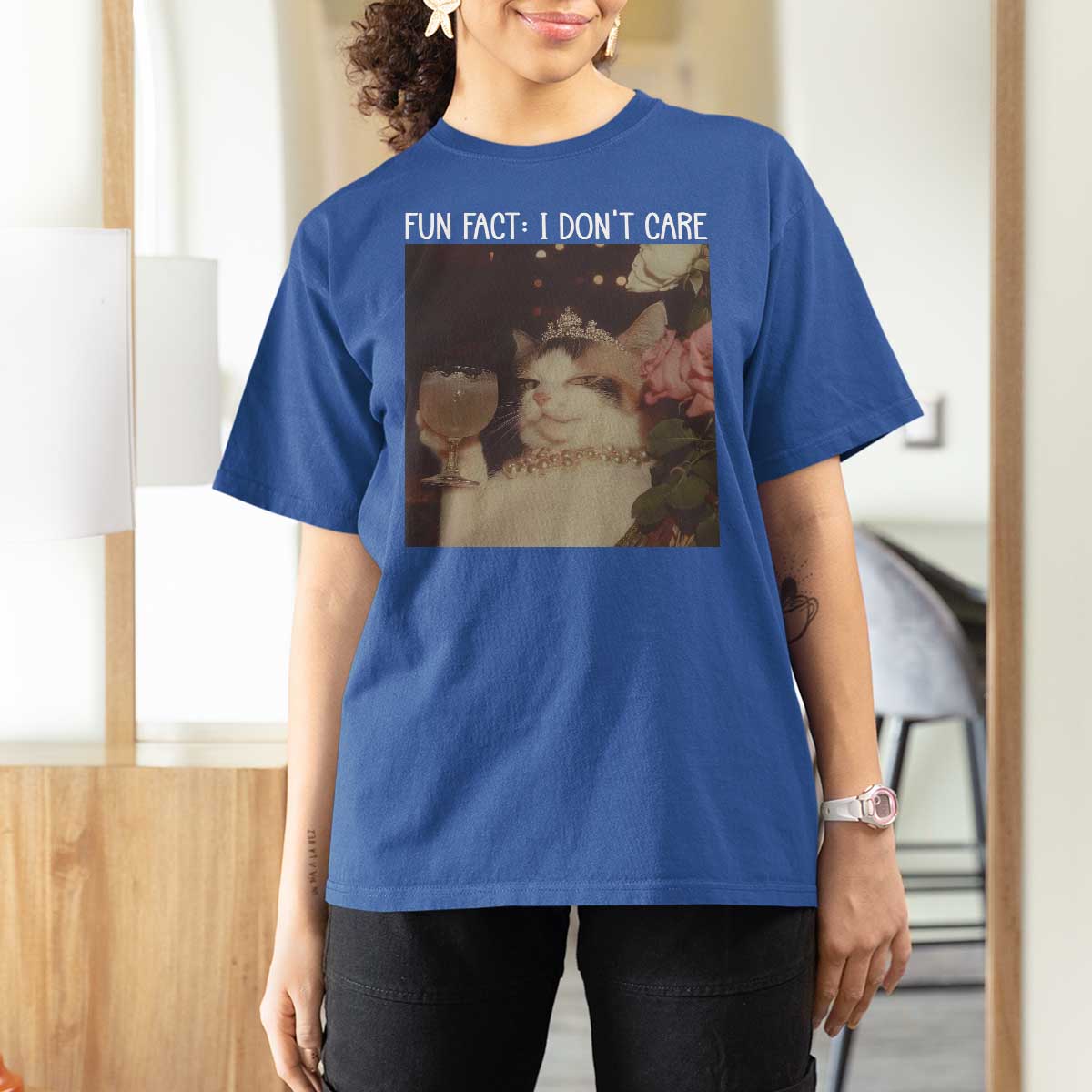 Cat Meme T Shirt For Women Fun Fact I Dont Care Funny Saying Quote - Wonder Print Shop