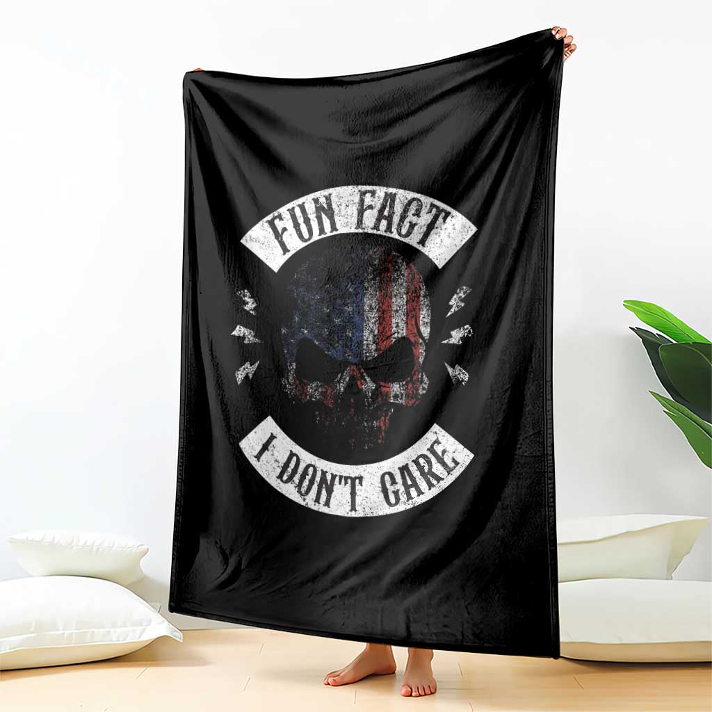 Fun Fact I Dont Care Throw Blanket Retro US Flag Skull Skeleton Funny Saying Quote