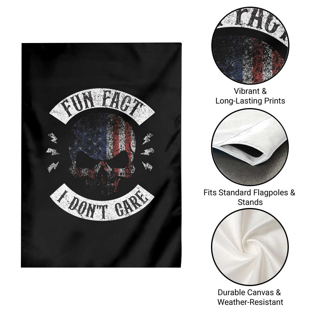 Fun Fact I Dont Care Garden Flag Retro US Flag Skull Skeleton Funny Saying Quote