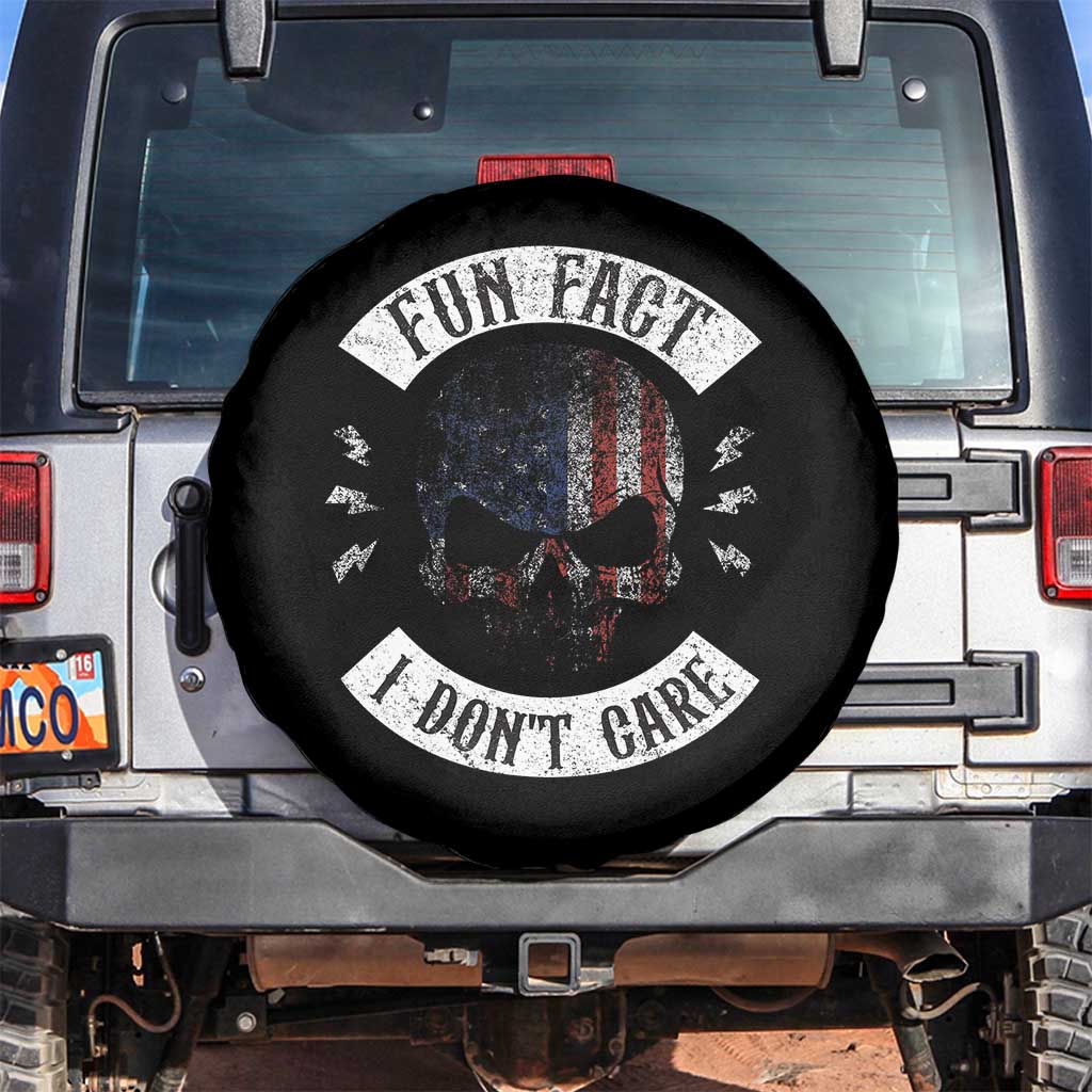 Fun Fact I Dont Care Spare Tire Cover Retro US Flag Skull Skeleton Funny Saying Quote