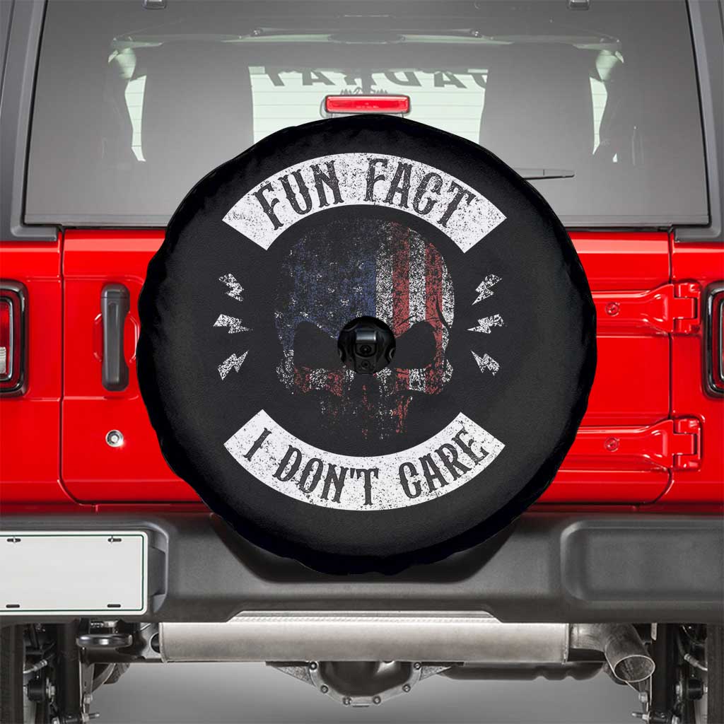 Fun Fact I Dont Care Spare Tire Cover Retro US Flag Skull Skeleton Funny Saying Quote
