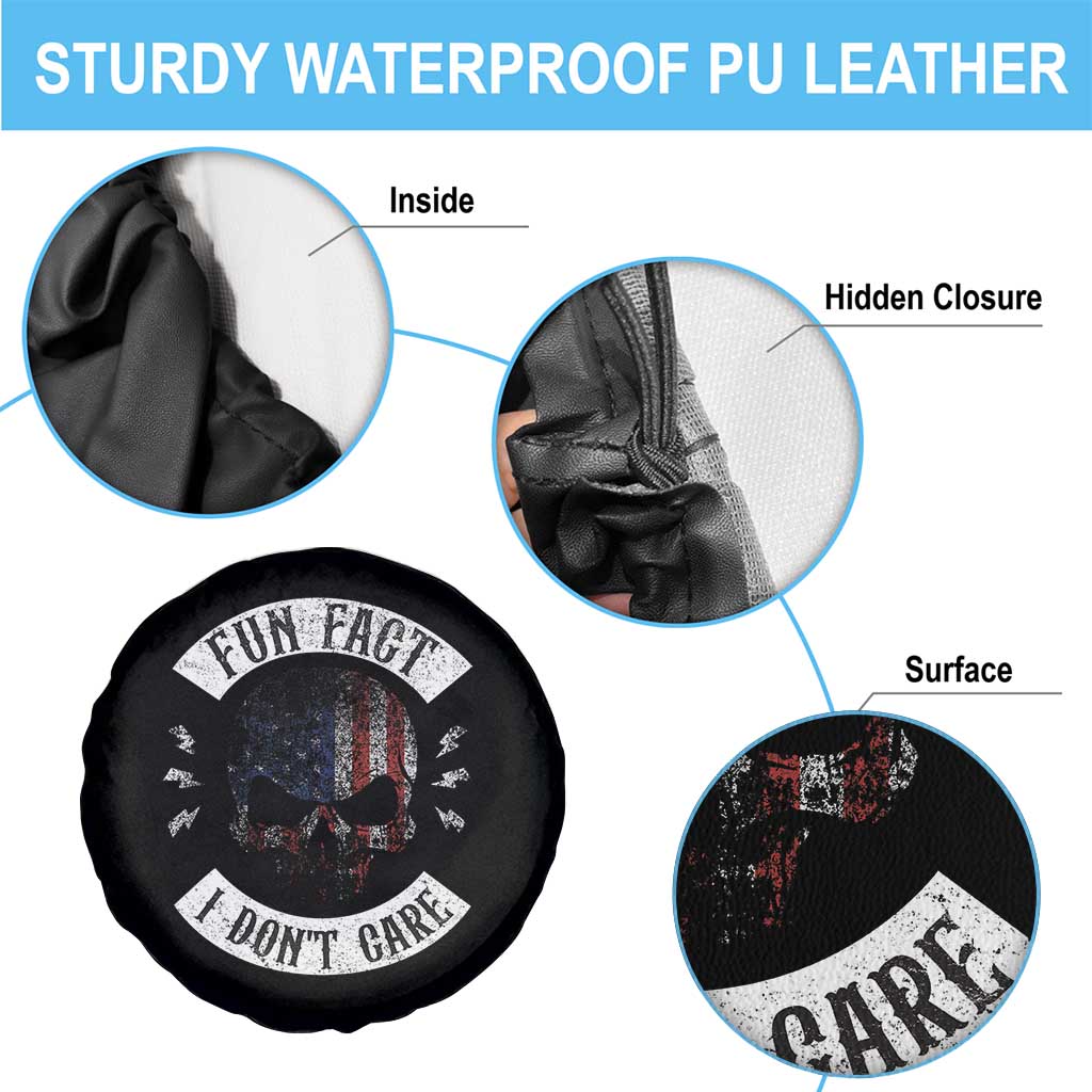 Fun Fact I Dont Care Spare Tire Cover Retro US Flag Skull Skeleton Funny Saying Quote