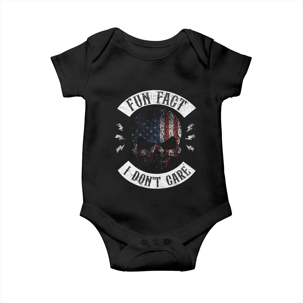 Fun Fact I Dont Care Baby Onesie Retro US Flag Skull Skeleton Funny Saying Quote