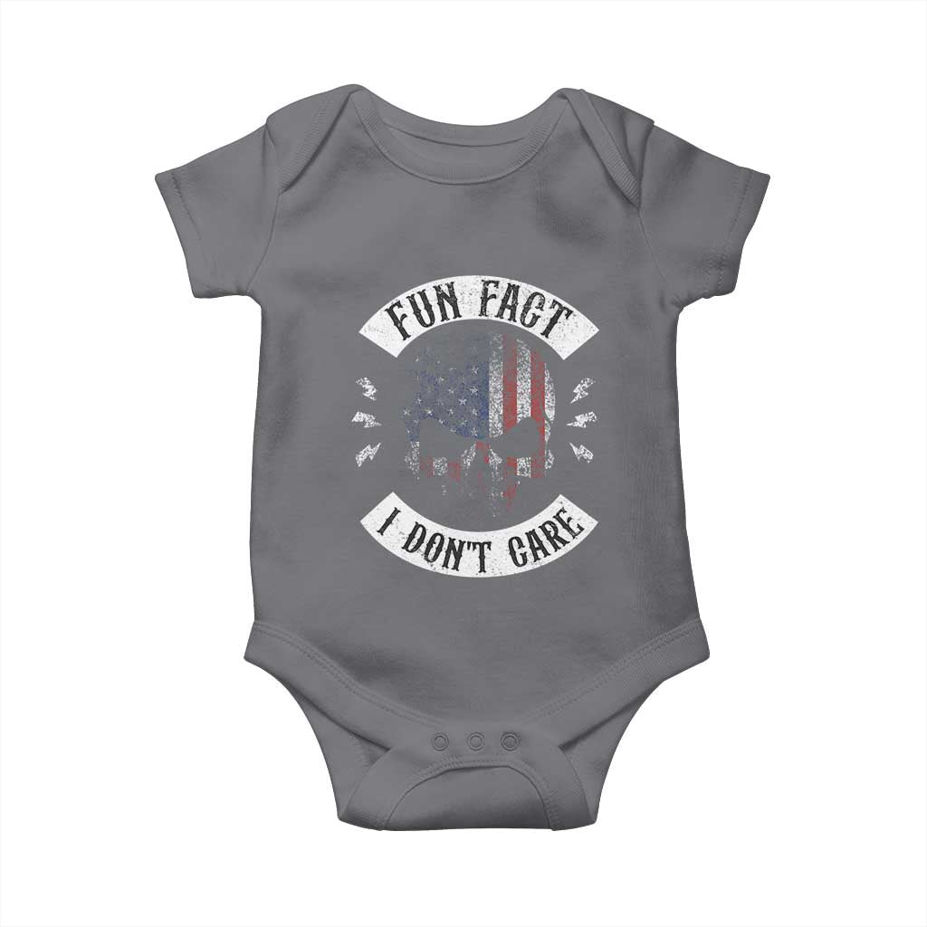 Fun Fact I Dont Care Baby Onesie Retro US Flag Skull Skeleton Funny Saying Quote