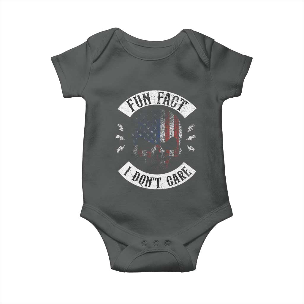 Fun Fact I Dont Care Baby Onesie Retro US Flag Skull Skeleton Funny Saying Quote