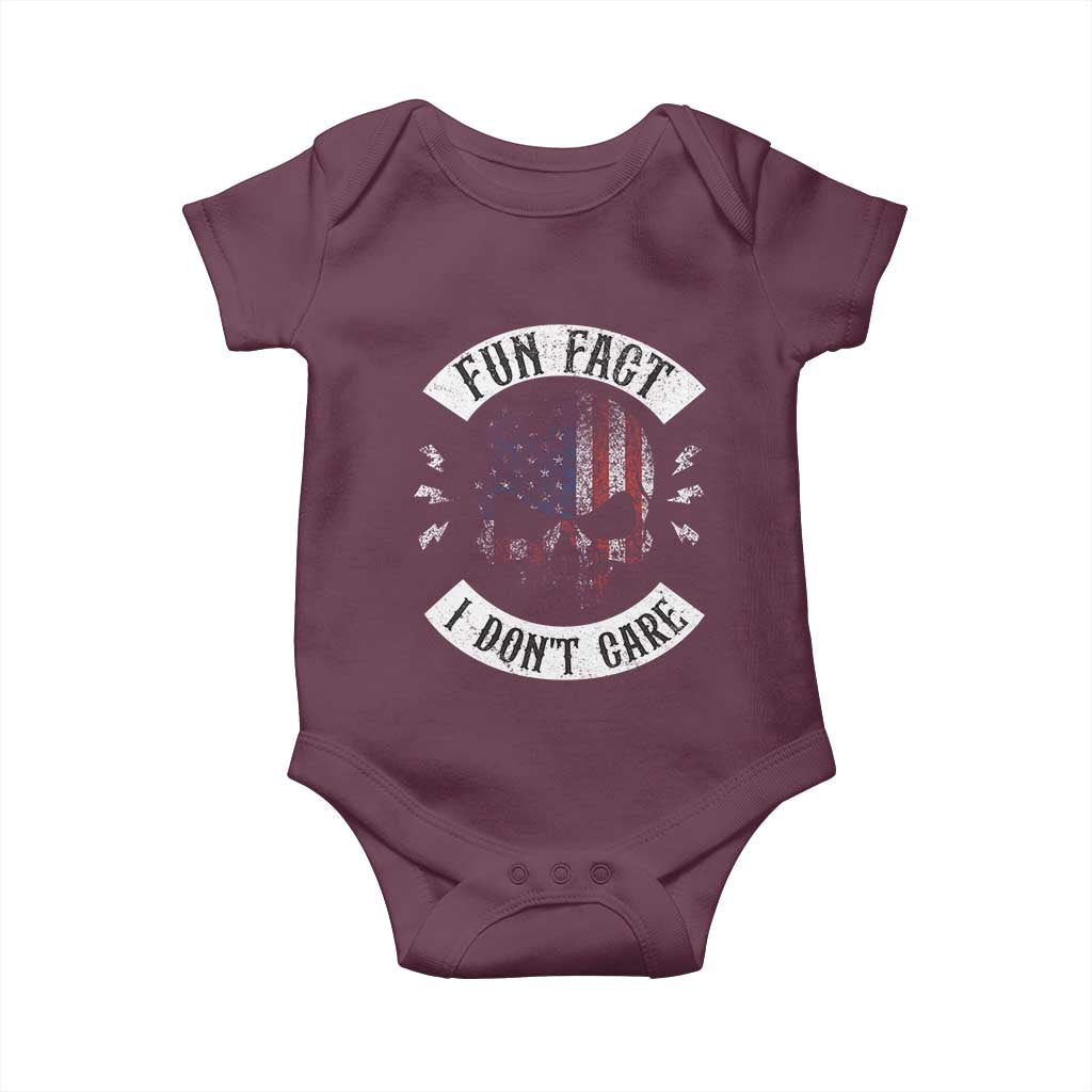 Fun Fact I Dont Care Baby Onesie Retro US Flag Skull Skeleton Funny Saying Quote