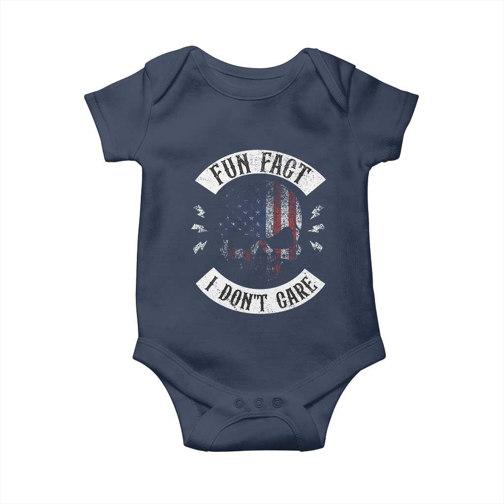 Fun Fact I Dont Care Baby Onesie Retro US Flag Skull Skeleton Funny Saying Quote