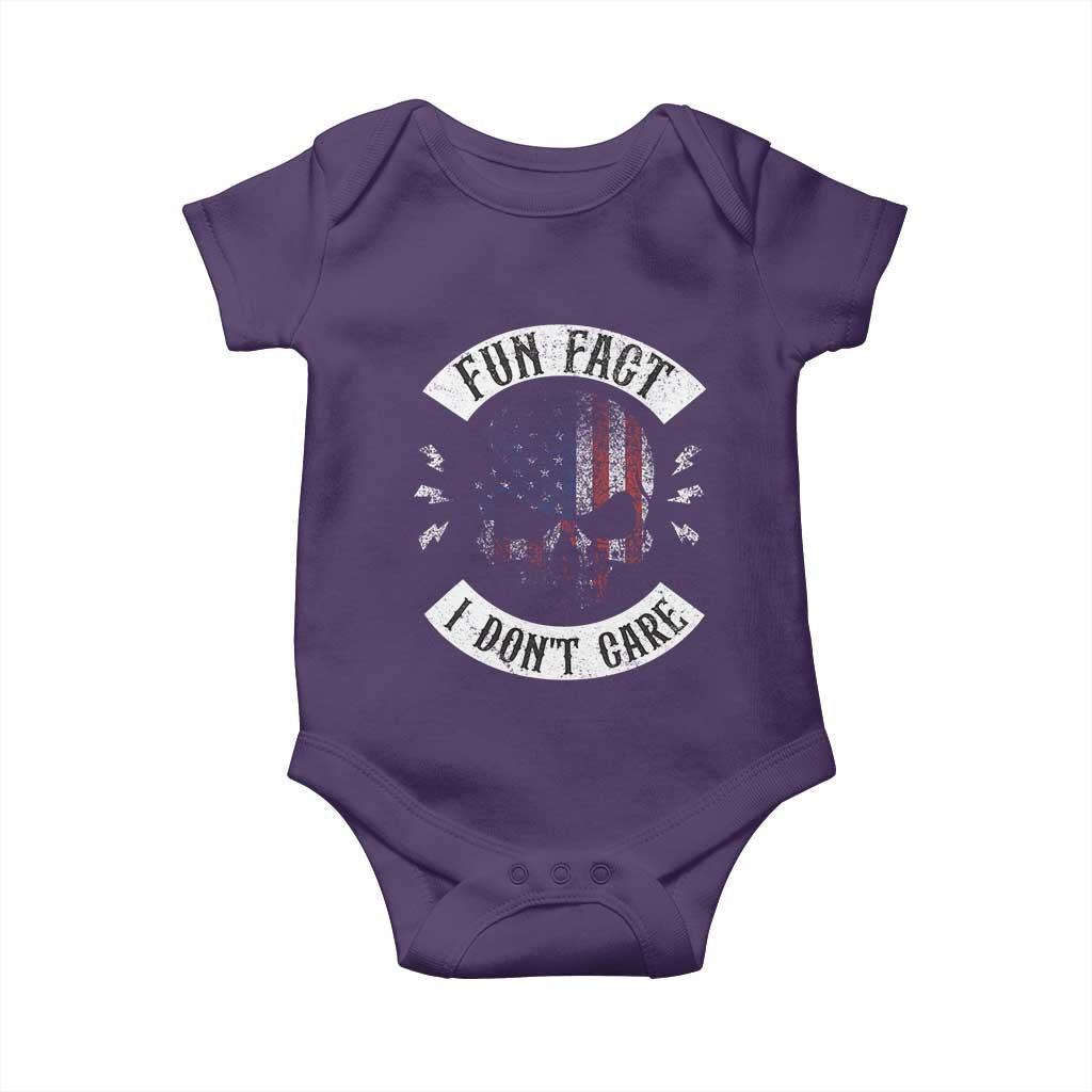 Fun Fact I Dont Care Baby Onesie Retro US Flag Skull Skeleton Funny Saying Quote