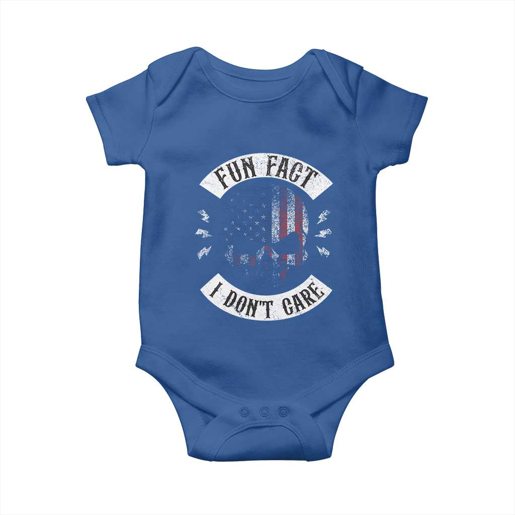 Fun Fact I Dont Care Baby Onesie Retro US Flag Skull Skeleton Funny Saying Quote