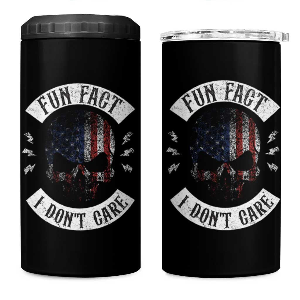 Fun Fact I Dont Care 4 in 1 Can Cooler Tumbler Retro US Flag Skull Skeleton Funny Saying Quote