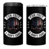 Fun Fact I Dont Care 4 in 1 Can Cooler Tumbler Retro US Flag Skull Skeleton Funny Saying Quote
