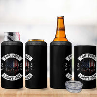 Fun Fact I Dont Care 4 in 1 Can Cooler Tumbler Retro US Flag Skull Skeleton Funny Saying Quote