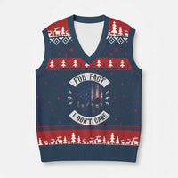 Fun Fact I Dont Care V-Neck Knit Sweater Vest Retro US Flag Skull Skeleton Funny Saying Quote