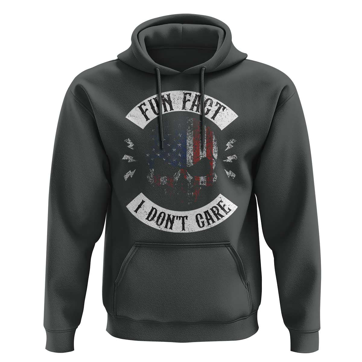 Fun Fact I Dont Care Hoodie Retro US Flag Skull Skeleton Funny Saying Quote