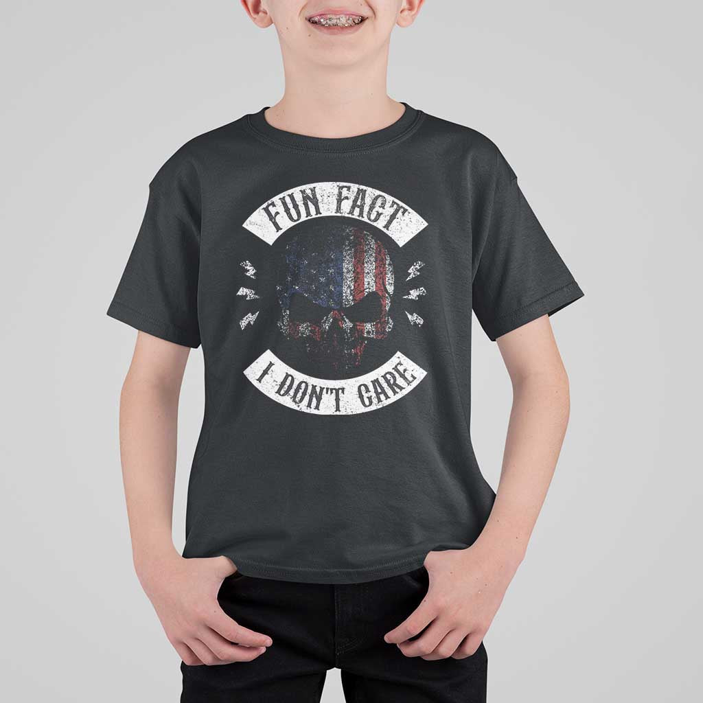 Fun Fact I Dont Care T Shirt For Kid Retro US Flag Skull Skeleton Funny Saying Quote