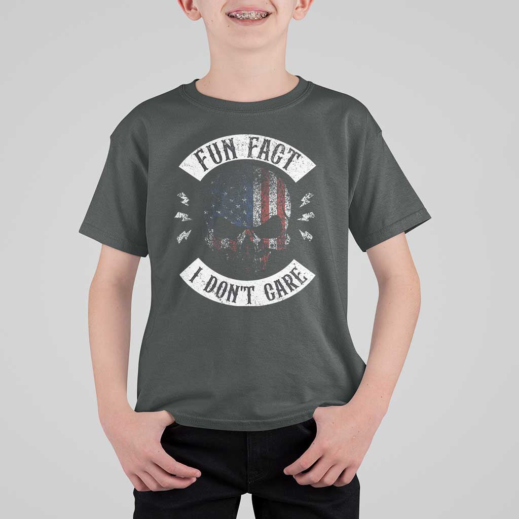 Fun Fact I Dont Care T Shirt For Kid Retro US Flag Skull Skeleton Funny Saying Quote