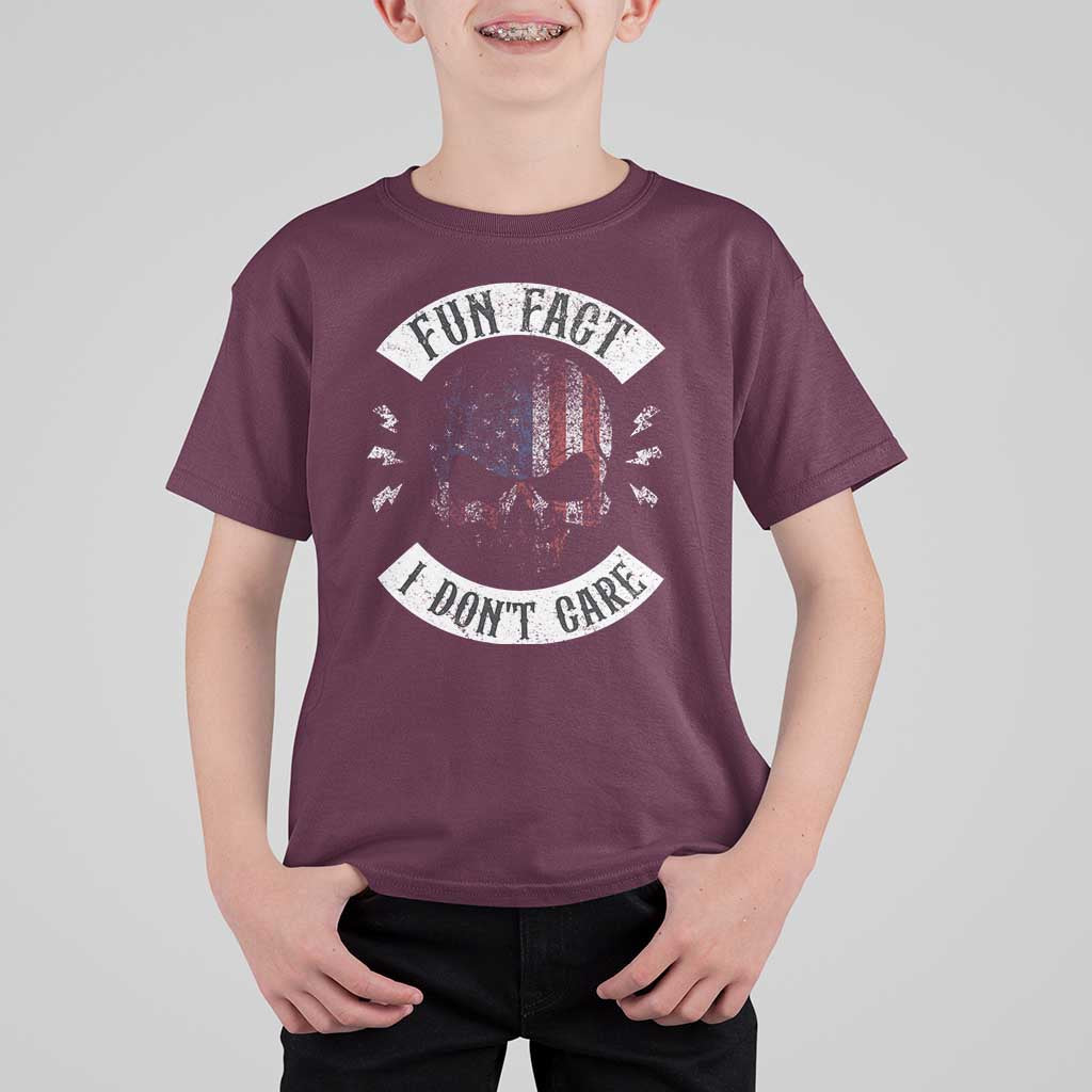 Fun Fact I Dont Care T Shirt For Kid Retro US Flag Skull Skeleton Funny Saying Quote