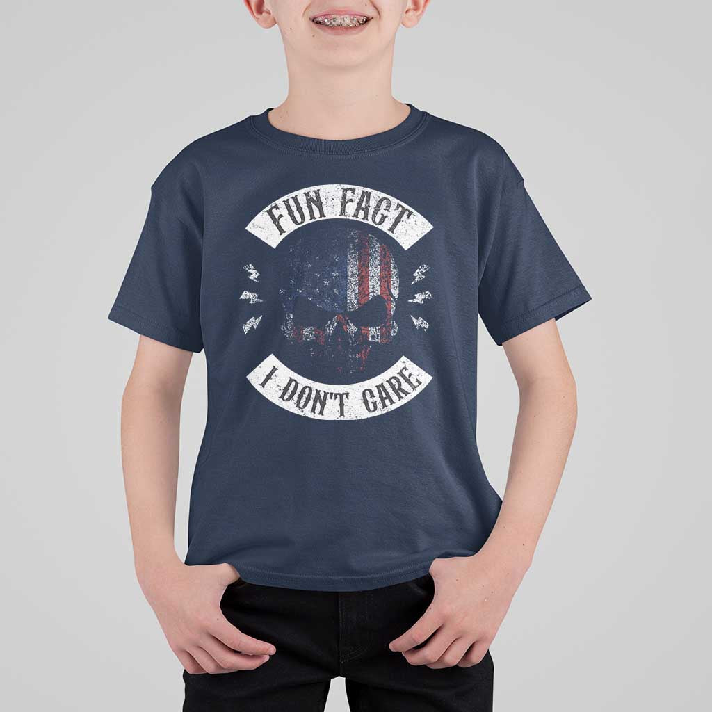 Fun Fact I Dont Care T Shirt For Kid Retro US Flag Skull Skeleton Funny Saying Quote