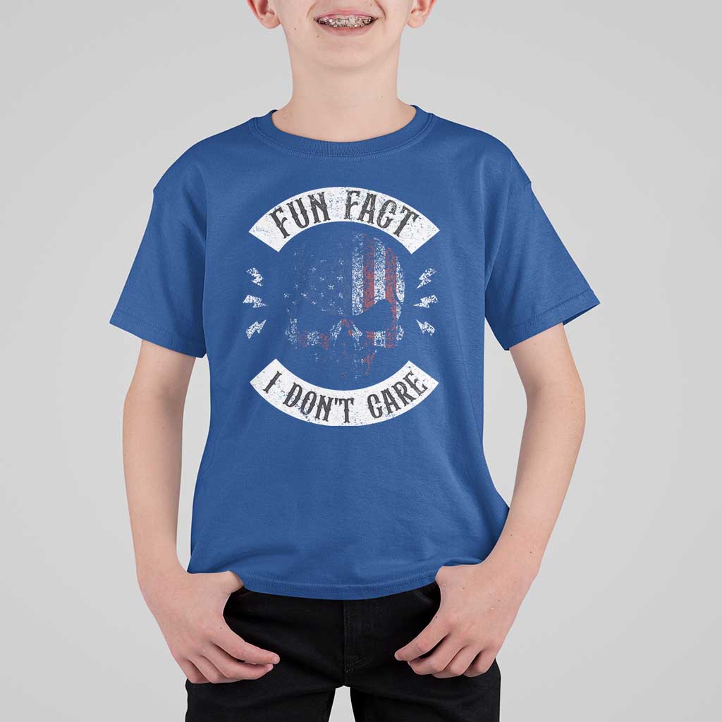 Fun Fact I Dont Care T Shirt For Kid Retro US Flag Skull Skeleton Funny Saying Quote