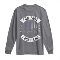 Fun Fact I Dont Care Long Sleeve Shirt Retro US Flag Skull Skeleton Funny Saying Quote