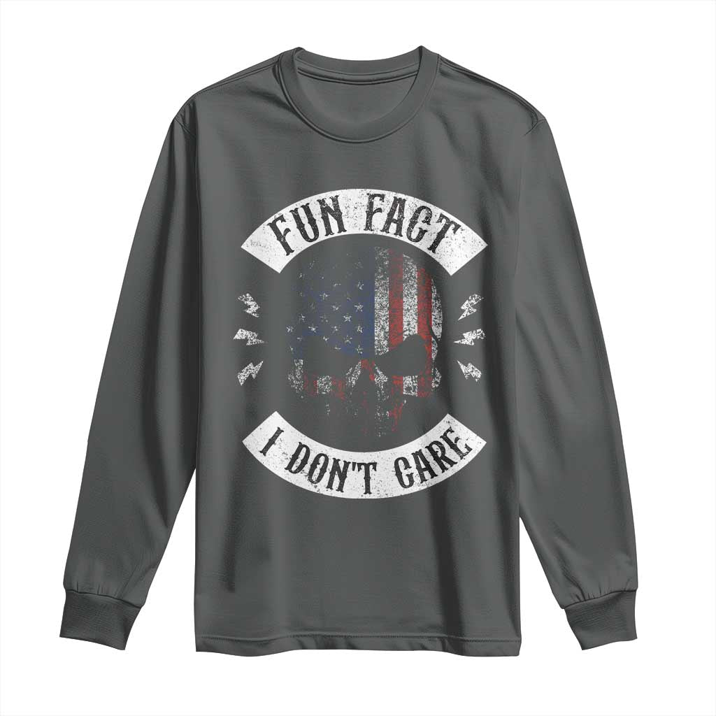 Fun Fact I Dont Care Long Sleeve Shirt Retro US Flag Skull Skeleton Funny Saying Quote