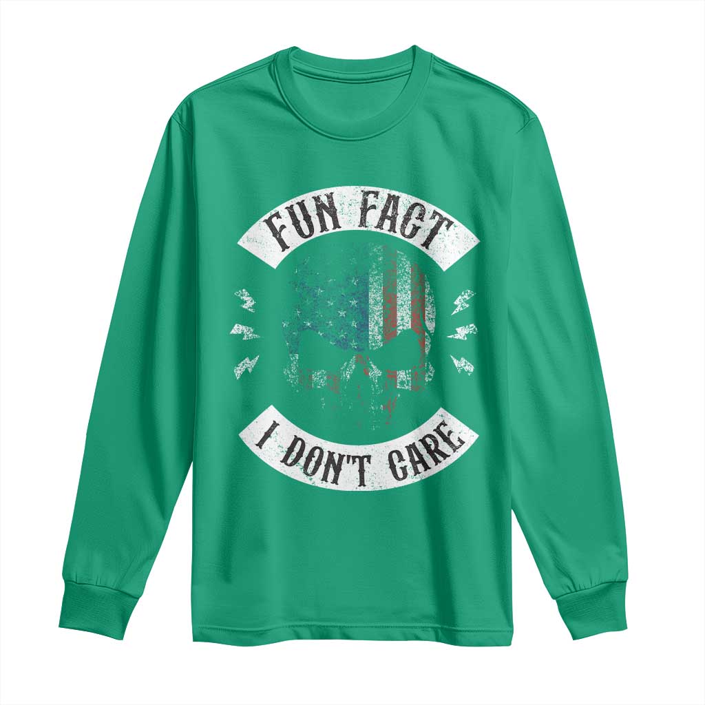Fun Fact I Dont Care Long Sleeve Shirt Retro US Flag Skull Skeleton Funny Saying Quote