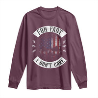 Fun Fact I Dont Care Long Sleeve Shirt Retro US Flag Skull Skeleton Funny Saying Quote