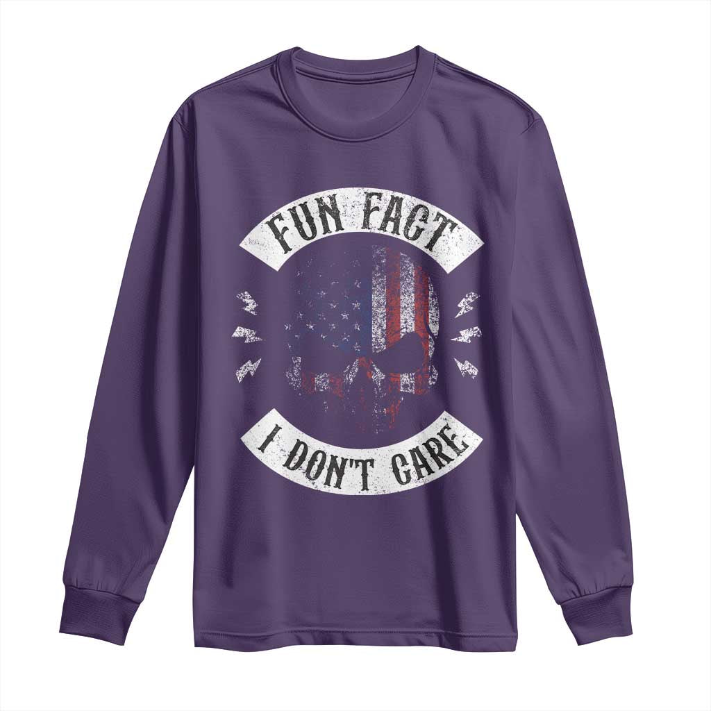 Fun Fact I Dont Care Long Sleeve Shirt Retro US Flag Skull Skeleton Funny Saying Quote