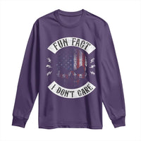 Fun Fact I Dont Care Long Sleeve Shirt Retro US Flag Skull Skeleton Funny Saying Quote