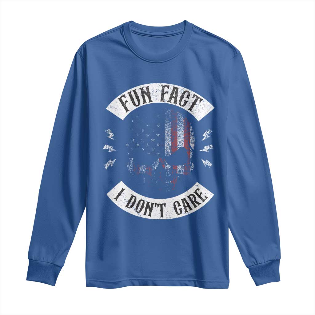 Fun Fact I Dont Care Long Sleeve Shirt Retro US Flag Skull Skeleton Funny Saying Quote