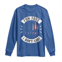 Fun Fact I Dont Care Long Sleeve Shirt Retro US Flag Skull Skeleton Funny Saying Quote
