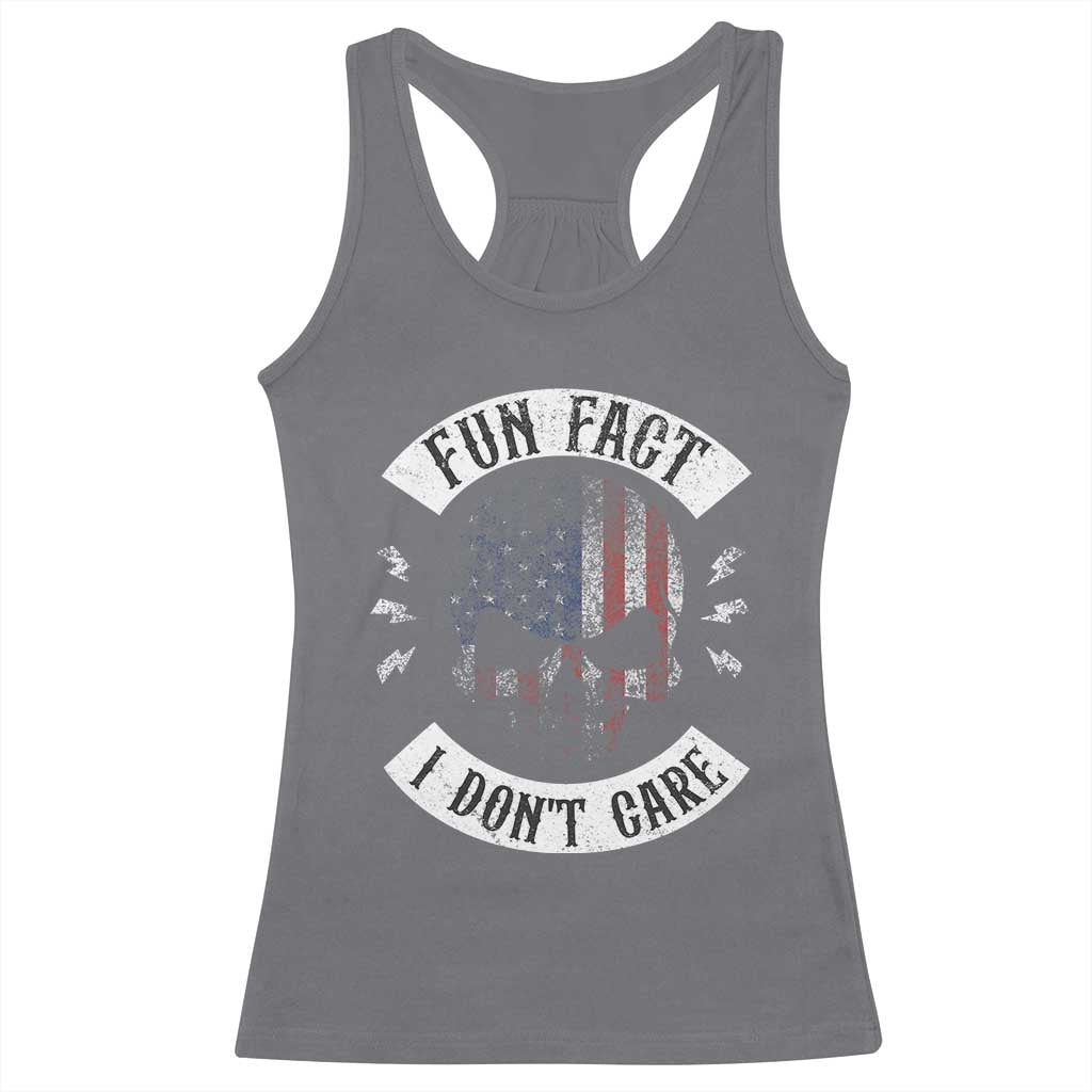 Fun Fact I Dont Care Racerback Tank Top Retro US Flag Skull Skeleton Funny Saying Quote