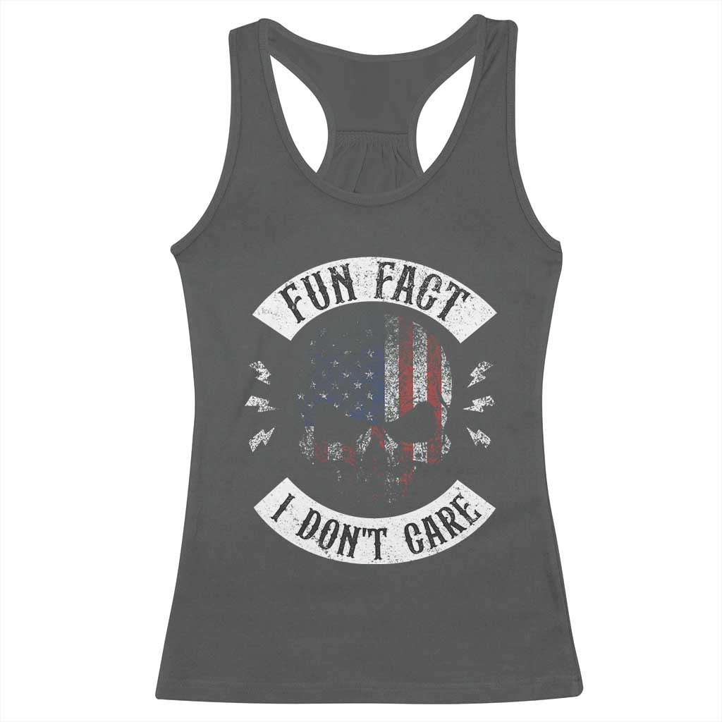 Fun Fact I Dont Care Racerback Tank Top Retro US Flag Skull Skeleton Funny Saying Quote