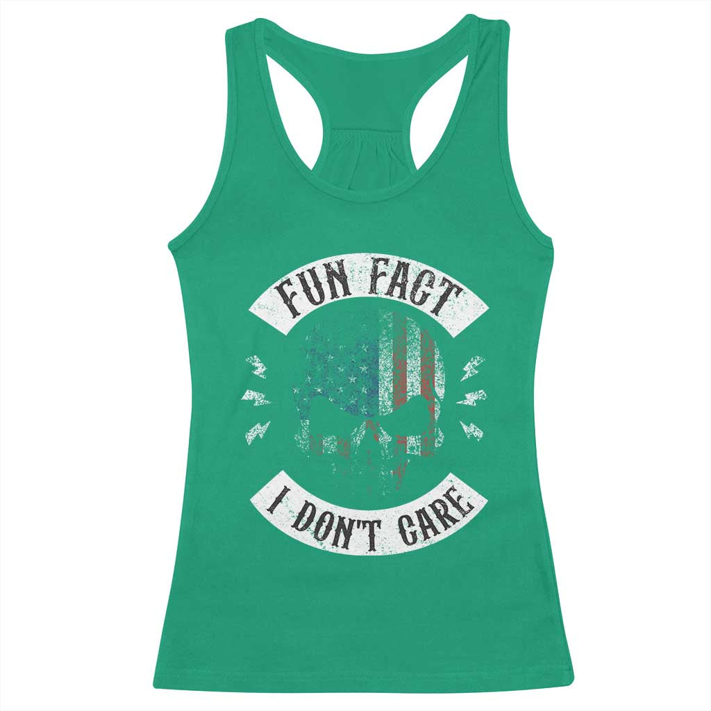 Fun Fact I Dont Care Racerback Tank Top Retro US Flag Skull Skeleton Funny Saying Quote