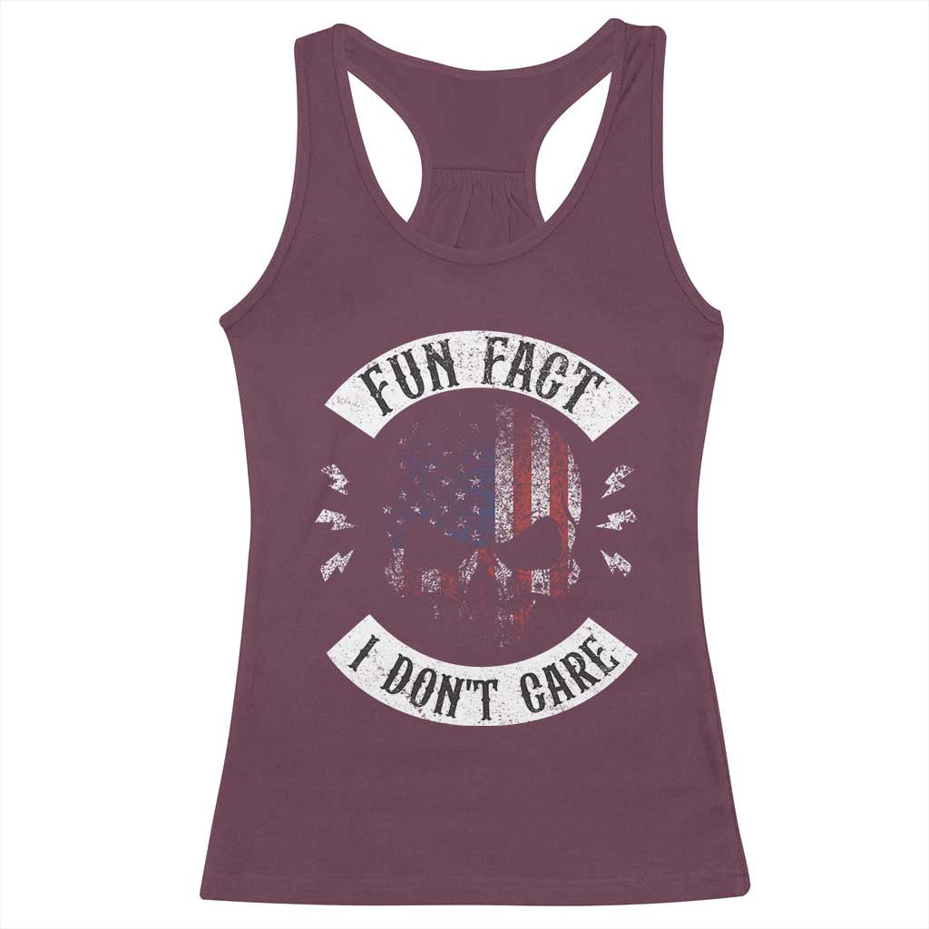 Fun Fact I Dont Care Racerback Tank Top Retro US Flag Skull Skeleton Funny Saying Quote