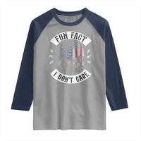 Fun Fact I Dont Care Raglan Shirt Retro US Flag Skull Skeleton Funny Saying Quote