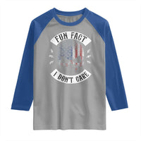 Fun Fact I Dont Care Raglan Shirt Retro US Flag Skull Skeleton Funny Saying Quote