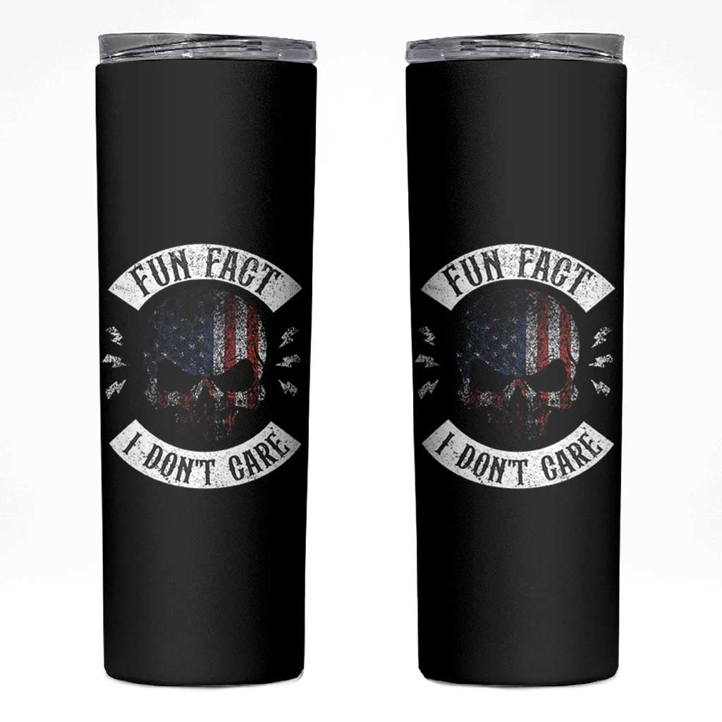 Fun Fact I Dont Care Skinny Tumbler Retro US Flag Skull Skeleton Funny Saying Quote