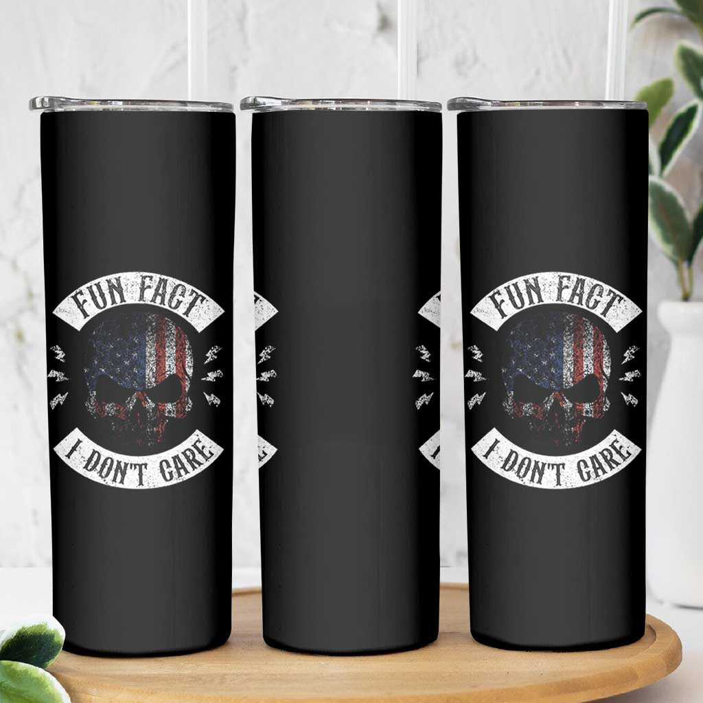 Fun Fact I Dont Care Skinny Tumbler Retro US Flag Skull Skeleton Funny Saying Quote