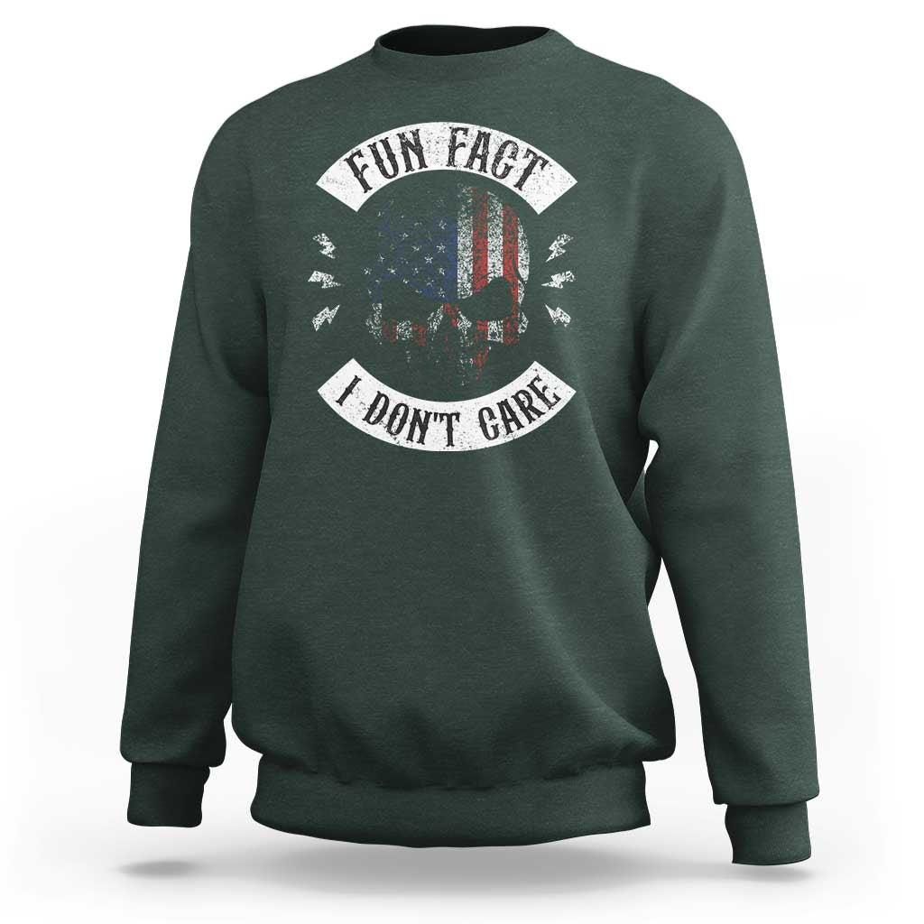 Fun Fact I Dont Care Sweatshirt Retro US Flag Skull Skeleton Funny Saying Quote
